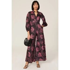 Kahindo Luo Pink Black Tie-Dye Cotton Wide Leg Cutout Jumpsuit WOMENS 14